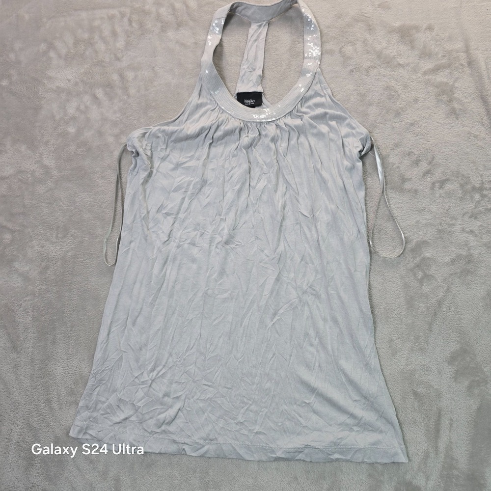 Vintage Y2K Mossimo Top Womens Medium Gray Sleeveless Party Sequin Halter Neck